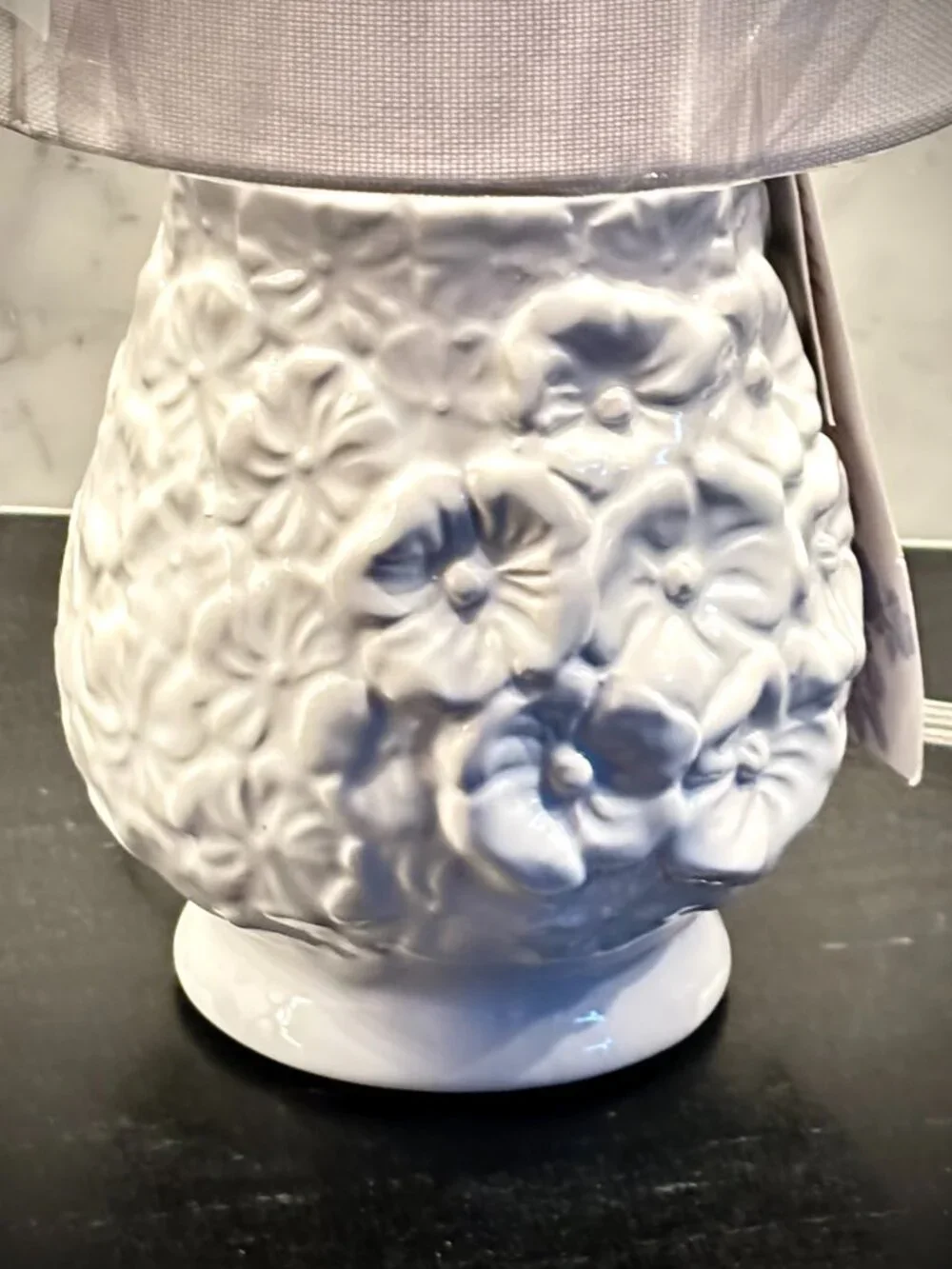 Shabby Chic Decor Table Lamp White Ceramic Poppy Flower Base White Shade NEW